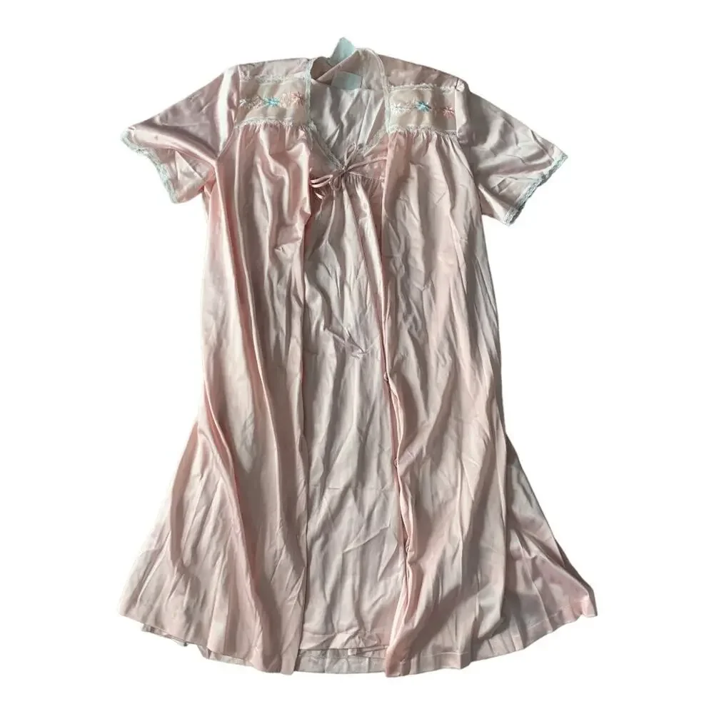 Vintage Jolie womens medium pink Two piece sleep pajamas neglige robe - Picture 1 of 12
